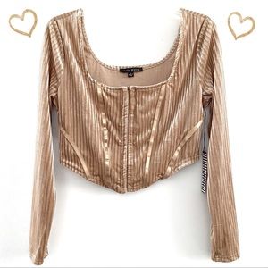 Haute Monde (juniors) golden cropped velvety long sleeve top